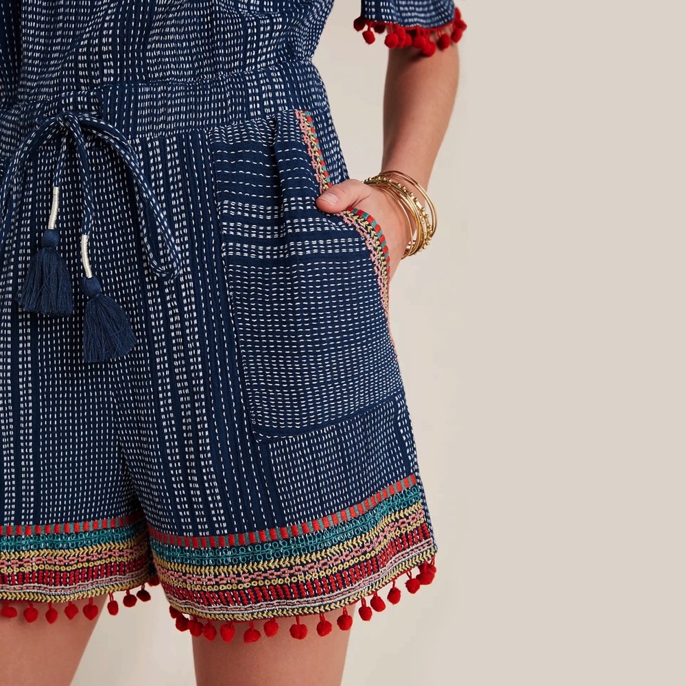 HTF Anthropologie Lacey Pommed Off-The-Shoulder Romper - Picture 3 of 5